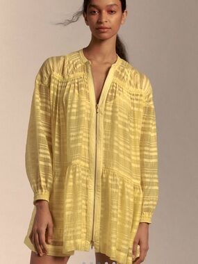 Anthropologie Lightweight Yellow Zip-Front Tunic